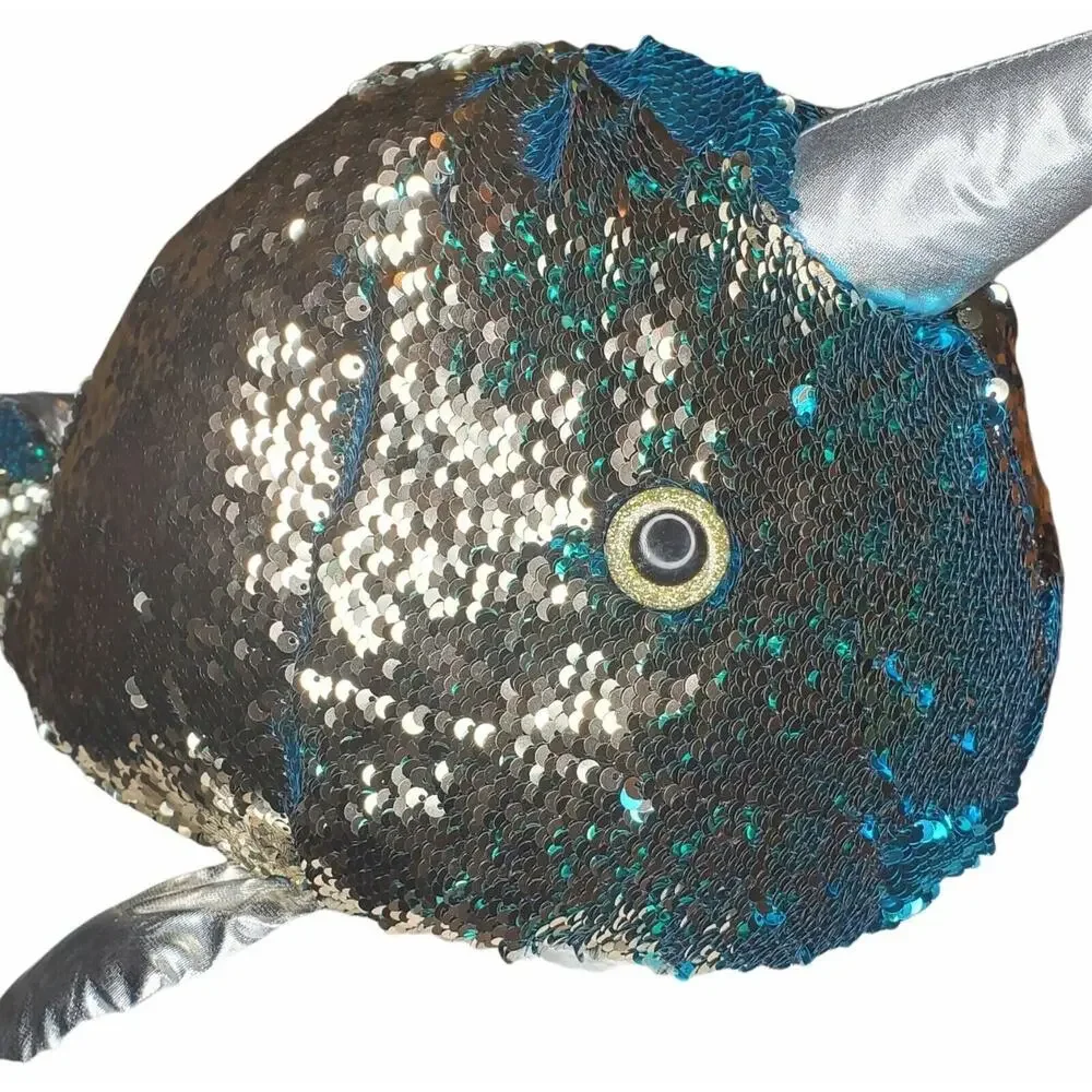 Dan Dee Collectors Choice Narwhal Whale 2 sided sequin sparkles Large plush